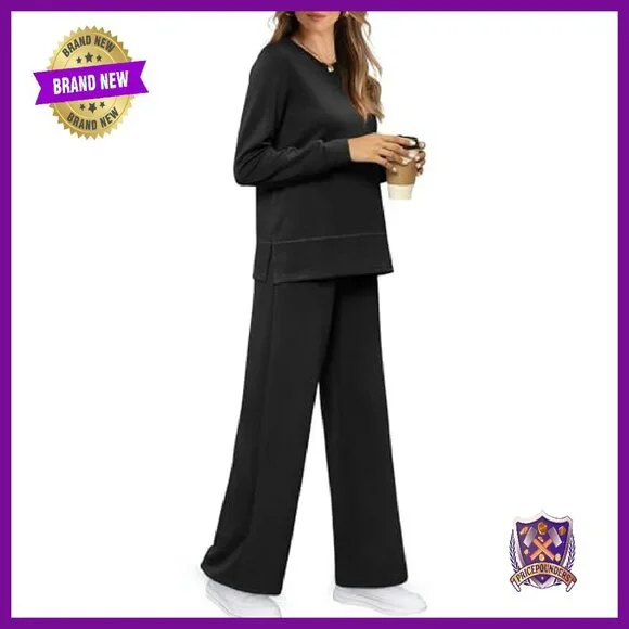 Cozy 2-Piece Lounge Set Wide Leg Sweatsuit Travel Outfit